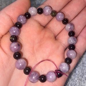 Handmade  Lepidolite and Sheen Obsidian bracelet